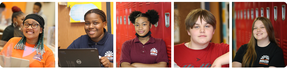 Collage of five individual student portraits