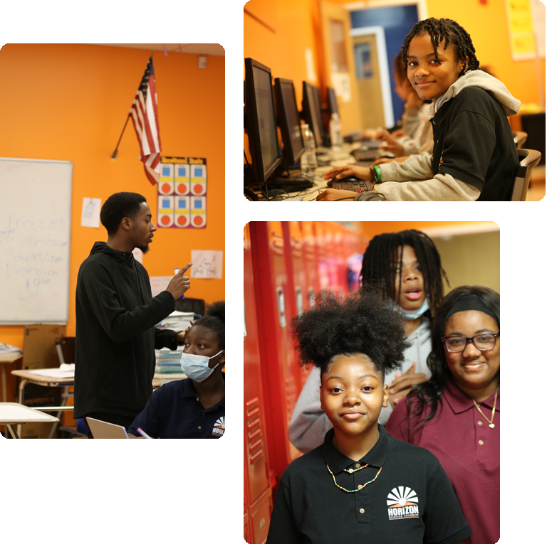 Students engaged in learning and interacting in a classroom collage